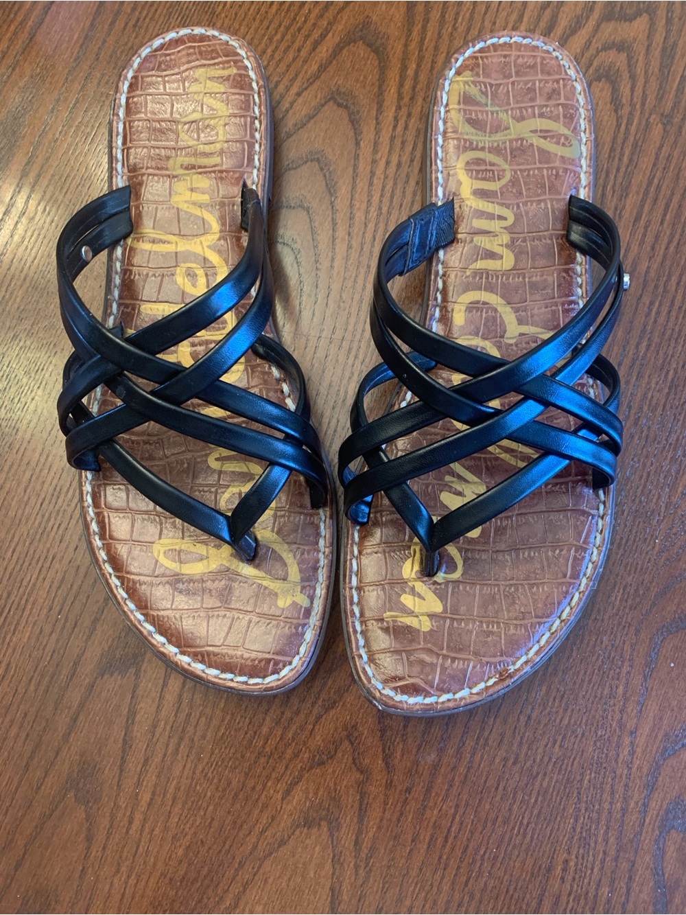 Sam Edelman Black Leather Strappy Slide Sandals